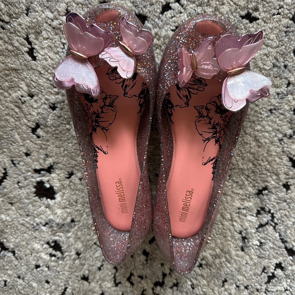 Girls Pink Mini Melissa Butterfly Glitter Flats